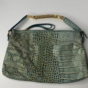 Escada Green Croc-Embossed Shoulder Bag